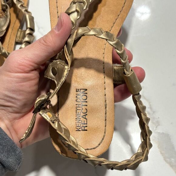 Kenneth Cole Reaction | Women’s Metallic Gold Braided Strappy Thong Sandals 9.5 - Picture 6 of 14